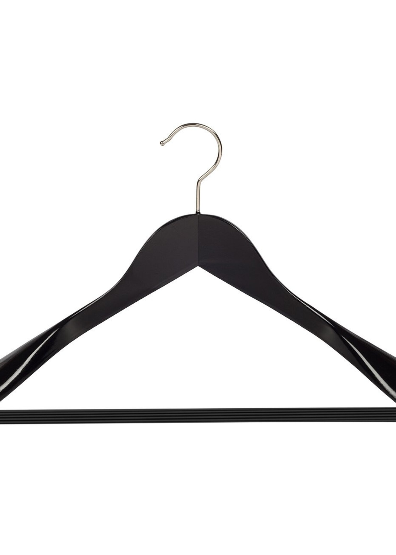 Cintre veste / costume (galbé) bois hêtre laqué noir avec épaules larges et barre antidérapant