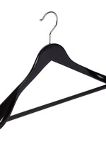 Cintre veste / costume (galbé) bois hêtre laqué noir avec épaules larges et barre antidérapant