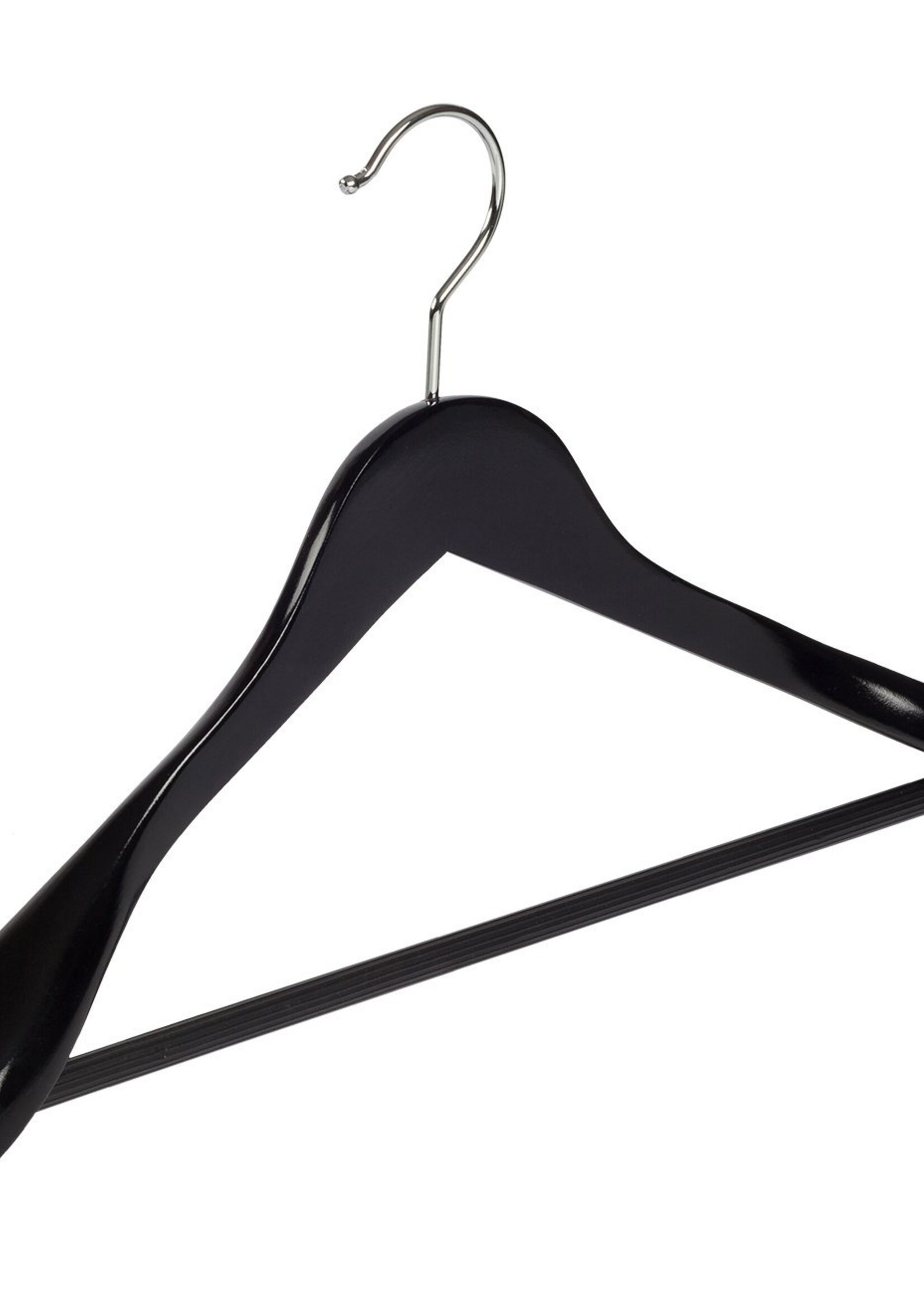 Cintre veste / costume (galbé) bois hêtre laqué noir avec épaules larges et barre antidérapant