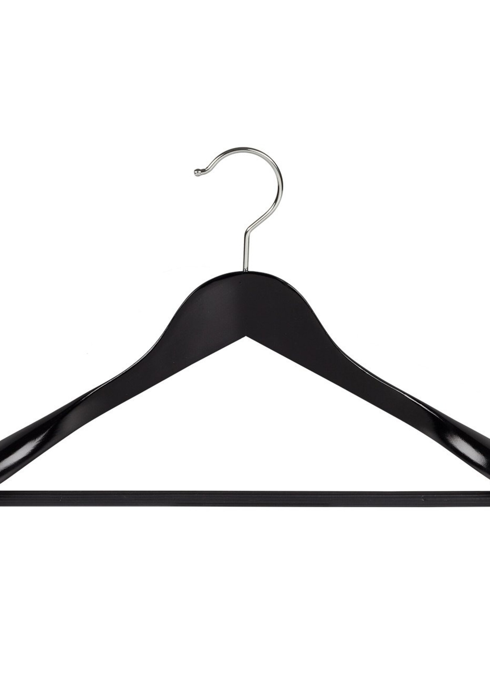 Cintre veste / costume (galbé) bois hêtre laqué noir avec épaules larges et barre antidérapant