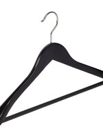 Cintre veste / costume (galbé) bois hêtre laqué noir avec épaules larges et barre antidérapant