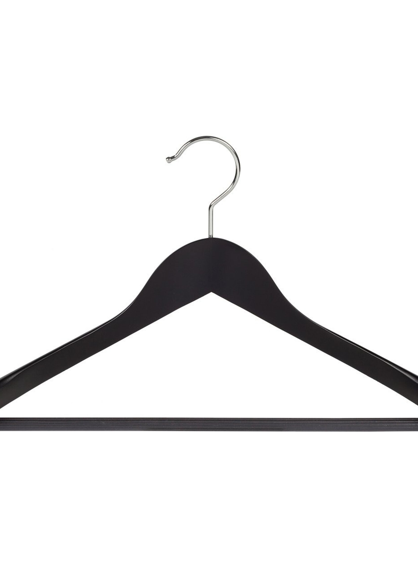 Cintre veste / costume (galbé) bois hêtre laqué noir avec épaules larges et barre antidérapant