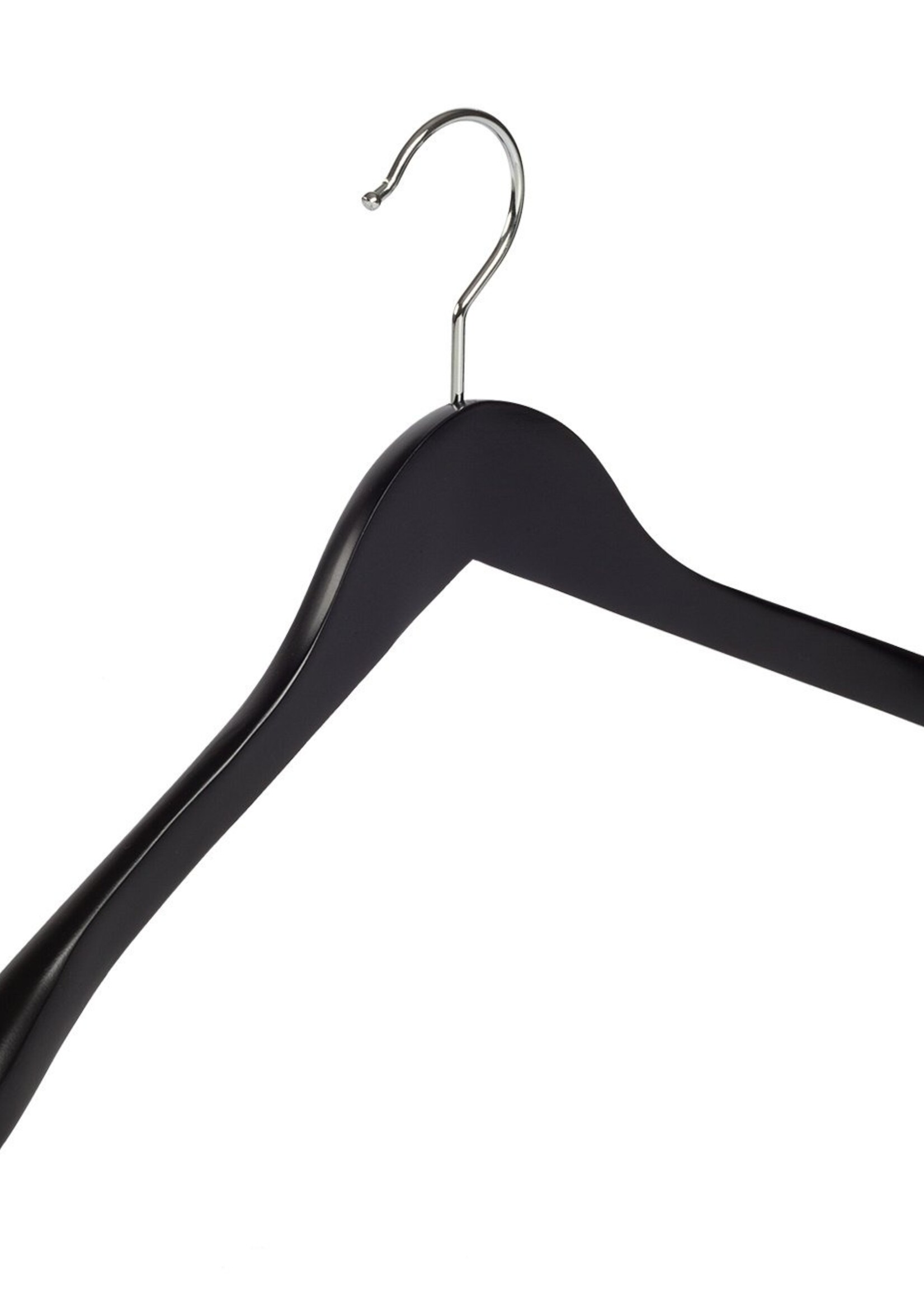 Cintre veste / costume (galbé) bois hêtre laqué noir avec épaules larges