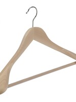 Cintre veste / costume (galbé) bois hêtre verni naturel avec épaules larges et barre antidérapante