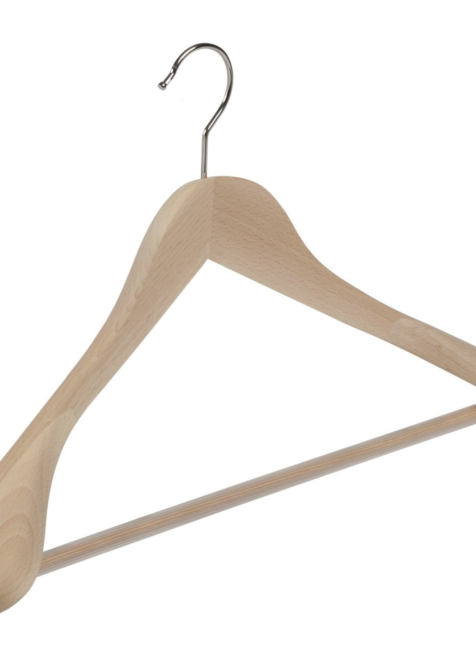 Cintre veste / costume (galbé) bois hêtre verni naturel avec épaules larges et barre antidérapante