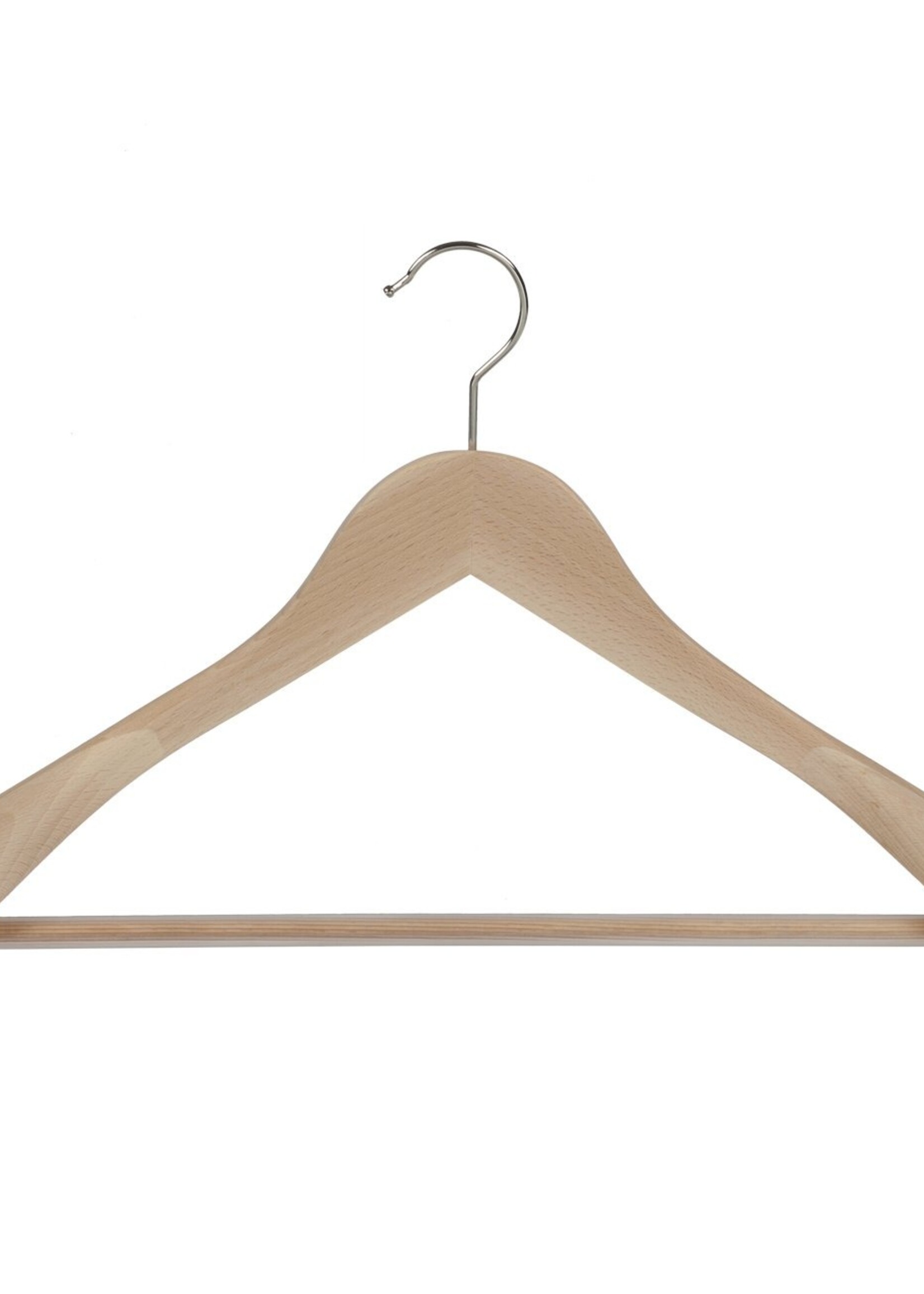 Cintre veste / costume (galbé) bois hêtre verni naturel avec épaules larges et barre antidérapante