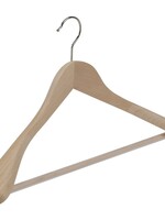 Cintre veste / costume (galbé) bois hêtre verni naturel avec épaules larges et barre antidérapante