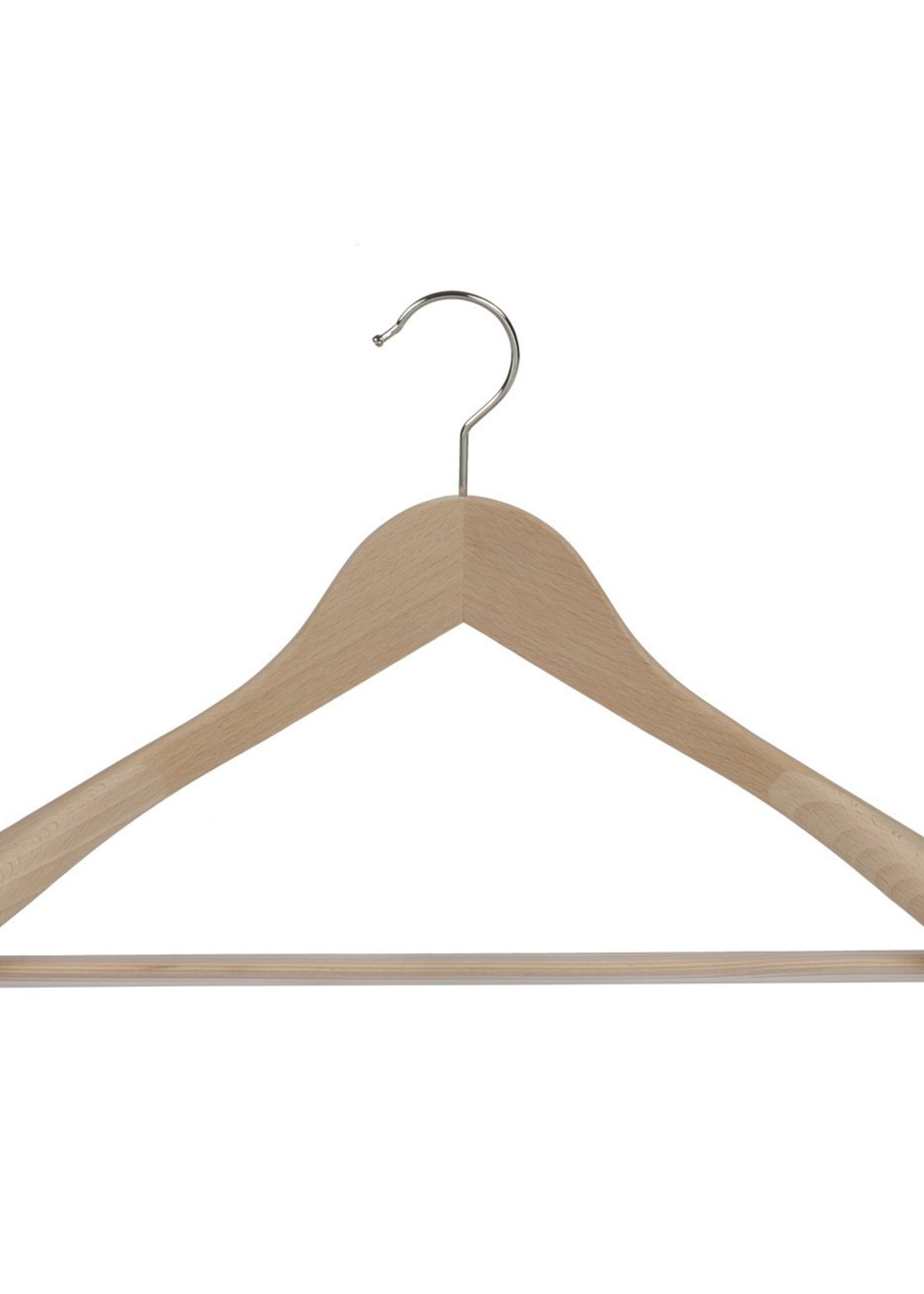 Cintre veste / costume (galbé) bois hêtre verni naturel avec épaules larges et barre antidérapante