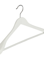 Cintre veste / costume (galbé) bois hêtre laqué blanc avec épaules larges et barre antidérapant