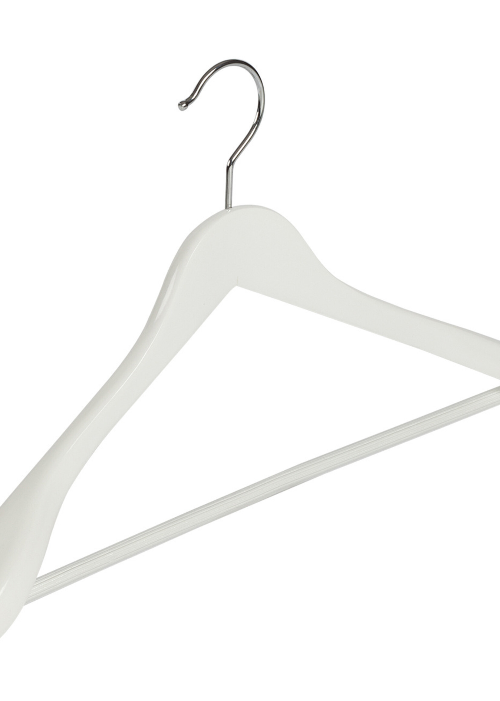 Cintre veste / costume (galbé) bois hêtre laqué blanc avec épaules larges et barre antidérapant