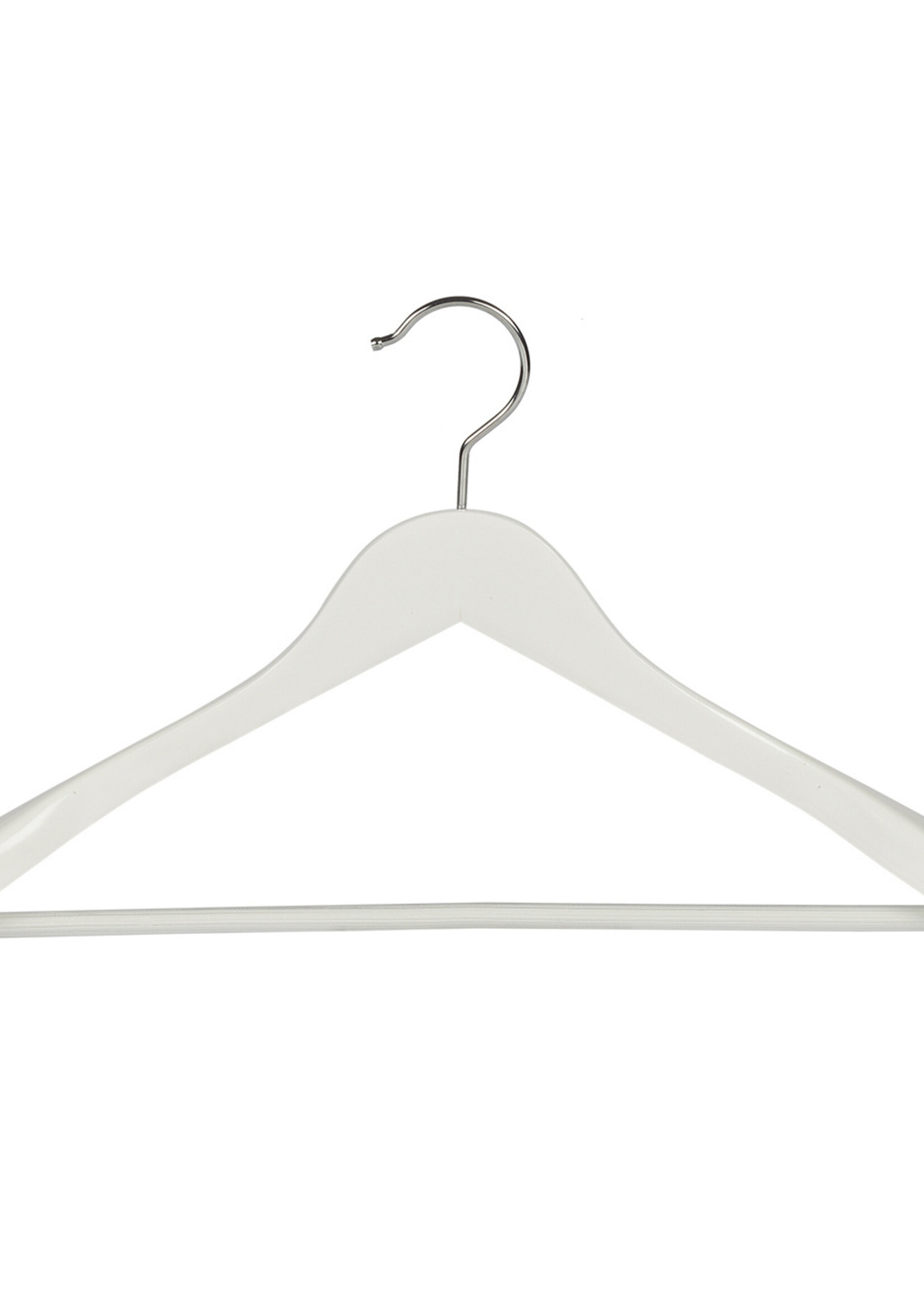 Cintre veste / costume (galbé) bois hêtre laqué blanc avec épaules larges et barre antidérapant