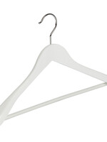 Cintre veste / costume (galbé) bois hêtre laqué blanc avec épaules larges et barre antidérapant