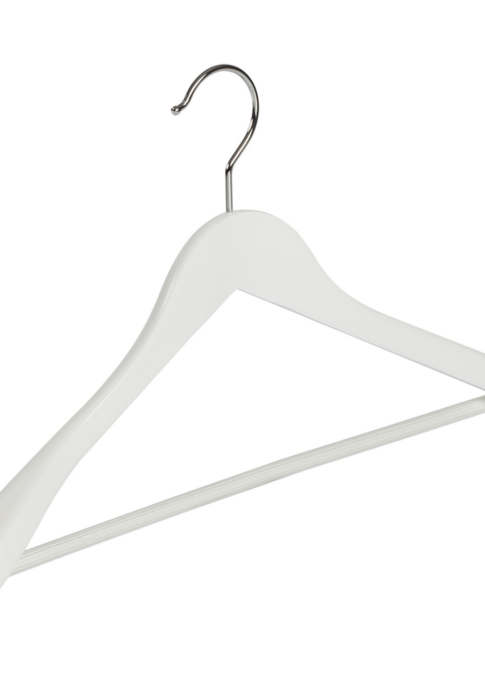 Cintre veste / costume (galbé) bois hêtre laqué blanc avec épaules larges et barre antidérapant