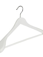 Cintre veste / costume (galbé) bois hêtre laqué blanc avec épaules larges et barre antidérapant