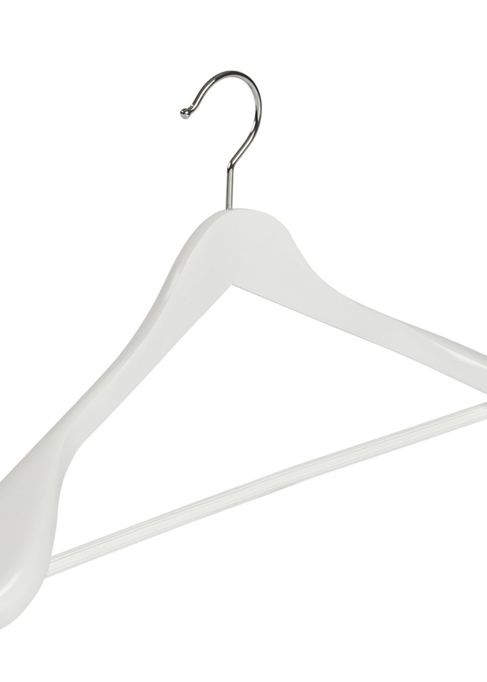 Cintre veste / costume (galbé) bois hêtre laqué blanc avec épaules larges et barre antidérapant