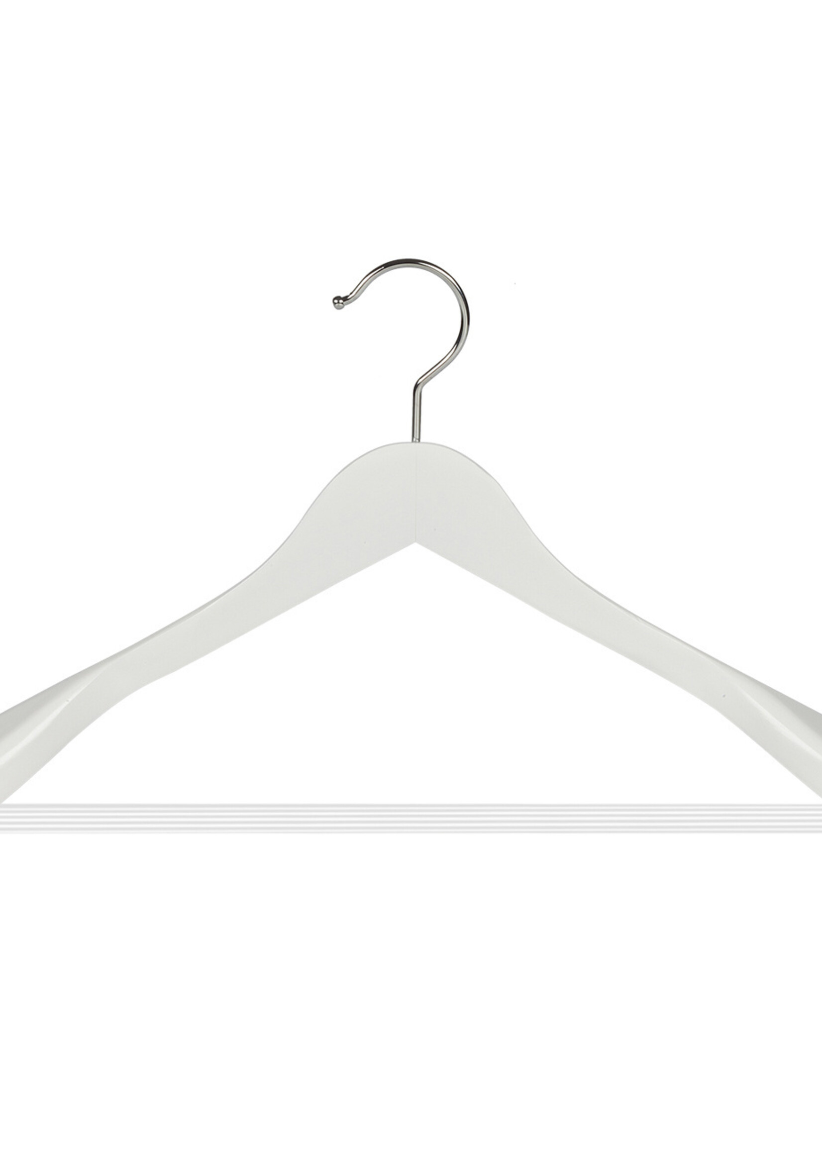 Cintre veste / costume (galbé) bois hêtre laqué blanc avec épaules larges et barre antidérapant