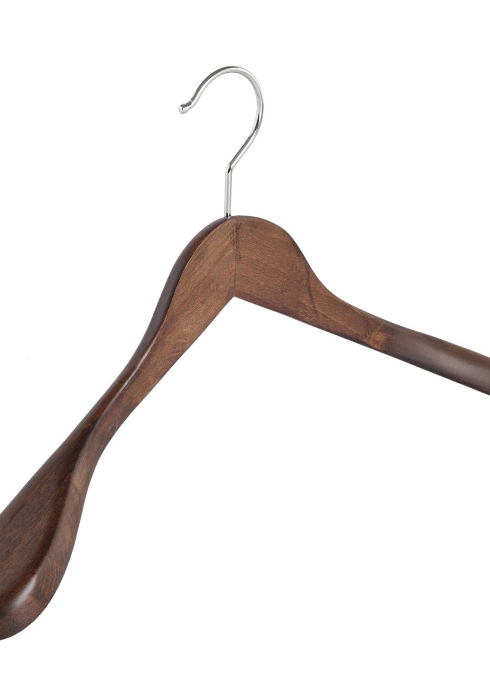 Cintre veste / costume (galbé) bois hêtre teinté noyer avec épaules larges