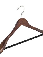 Cintre veste / costume (galbé) bois hêtre teinté noyer avec épaules larges et barre antidérapant