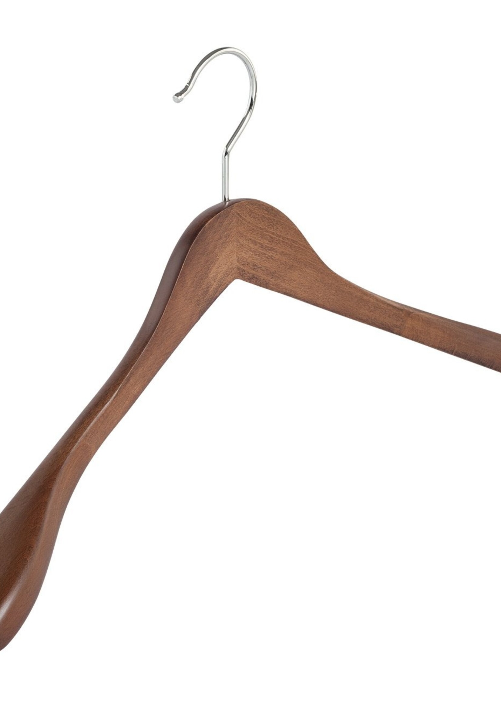 Cintre veste / costume (galbé) bois hêtre teinté noyer avec épaules larges