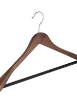 Cintre veste / costume (galbé) bois hêtre teinté noyer avec épaules larges et barre antidérapant