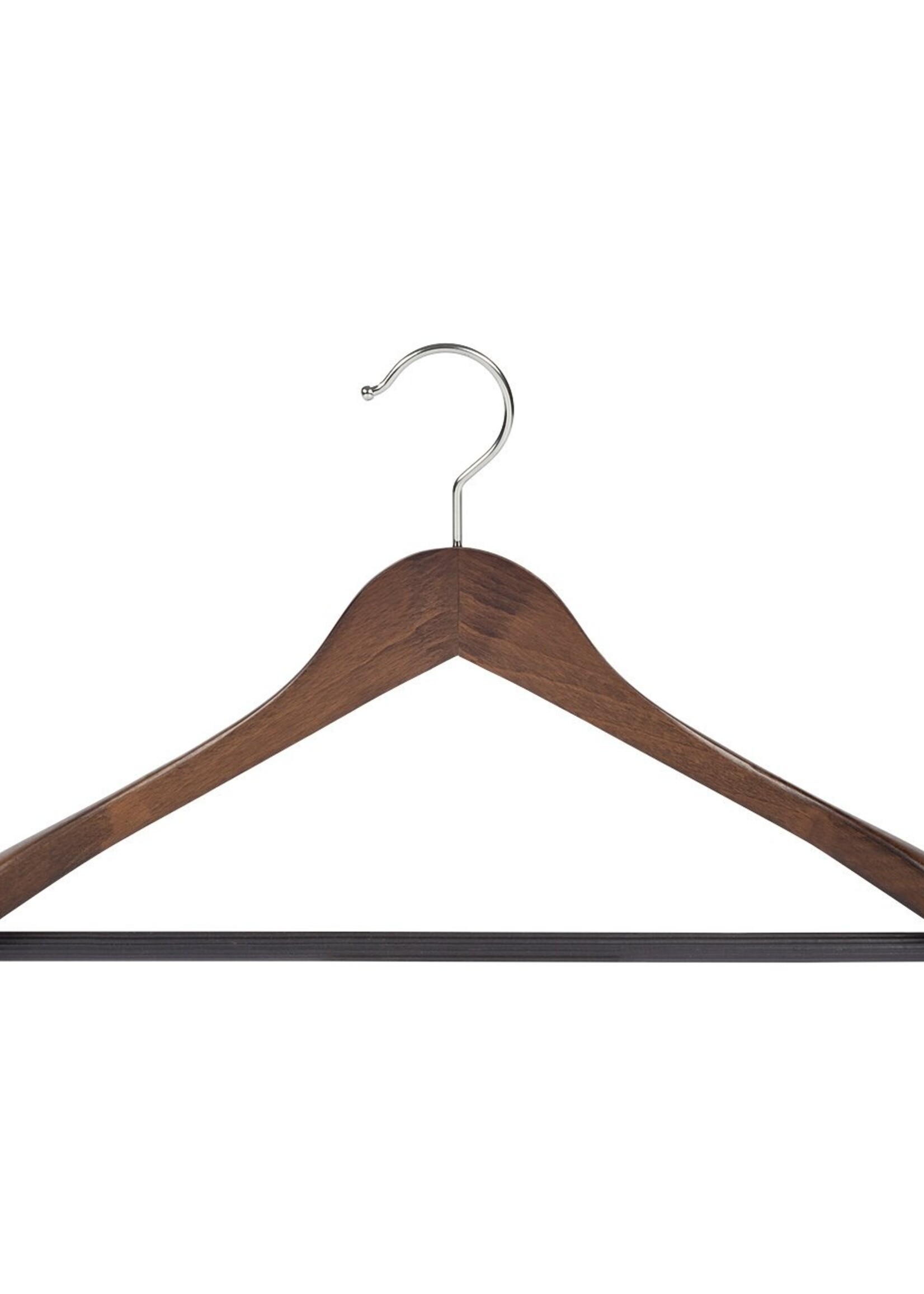 Cintre veste / costume (galbé) bois hêtre teinté noyer avec épaules larges et barre antidérapant