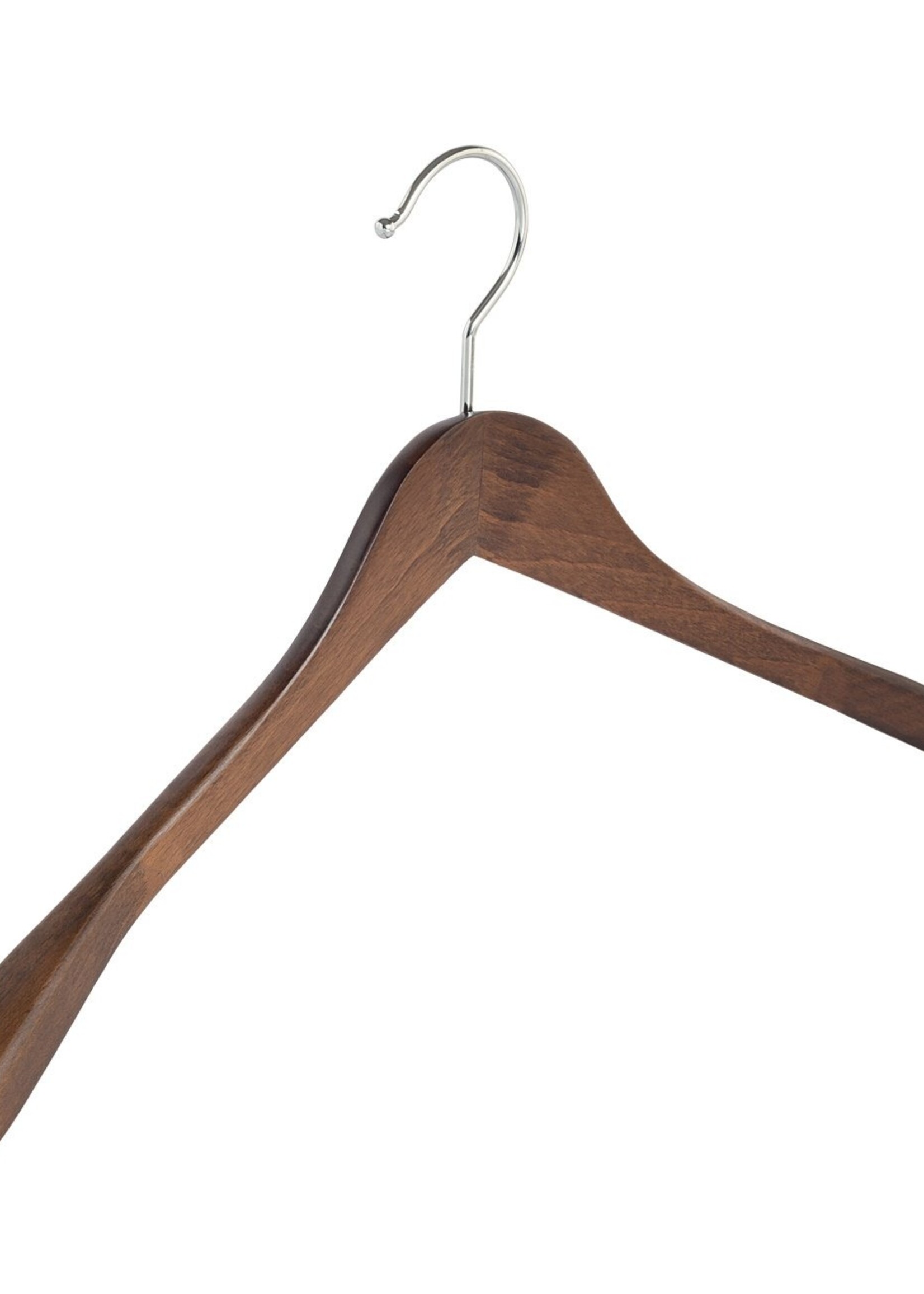 Cintre veste / costume (galbé) bois hêtre teinté noyer avec épaules larges