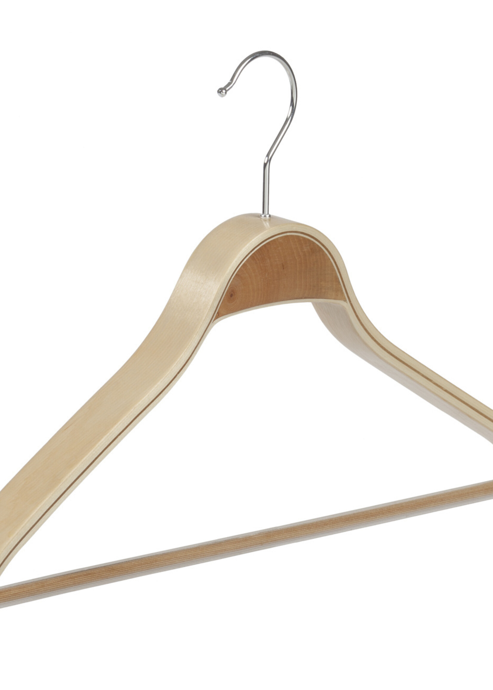 Cintre veste / costume (galbé) bois bouleau vernis naturel avec épaules larges et barre antidérapant