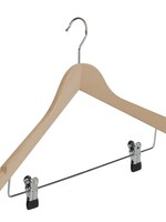 Cintre blouse / chemise (galbé) bois hêtre verni naturel avec encoches et pinces antidérapantes