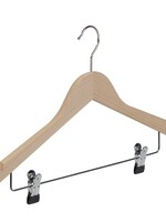 Cintre blouse / chemise (plat) bois hêtre verni naturel avec encoches et pinces antidérapantes