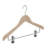 Cintre blouse / chemise (plat) bois hêtre verni naturel avec pinces antidérapantes Cintre blouse / chemise (plat) bois hêtre verni naturel avec pinces antidérapantes