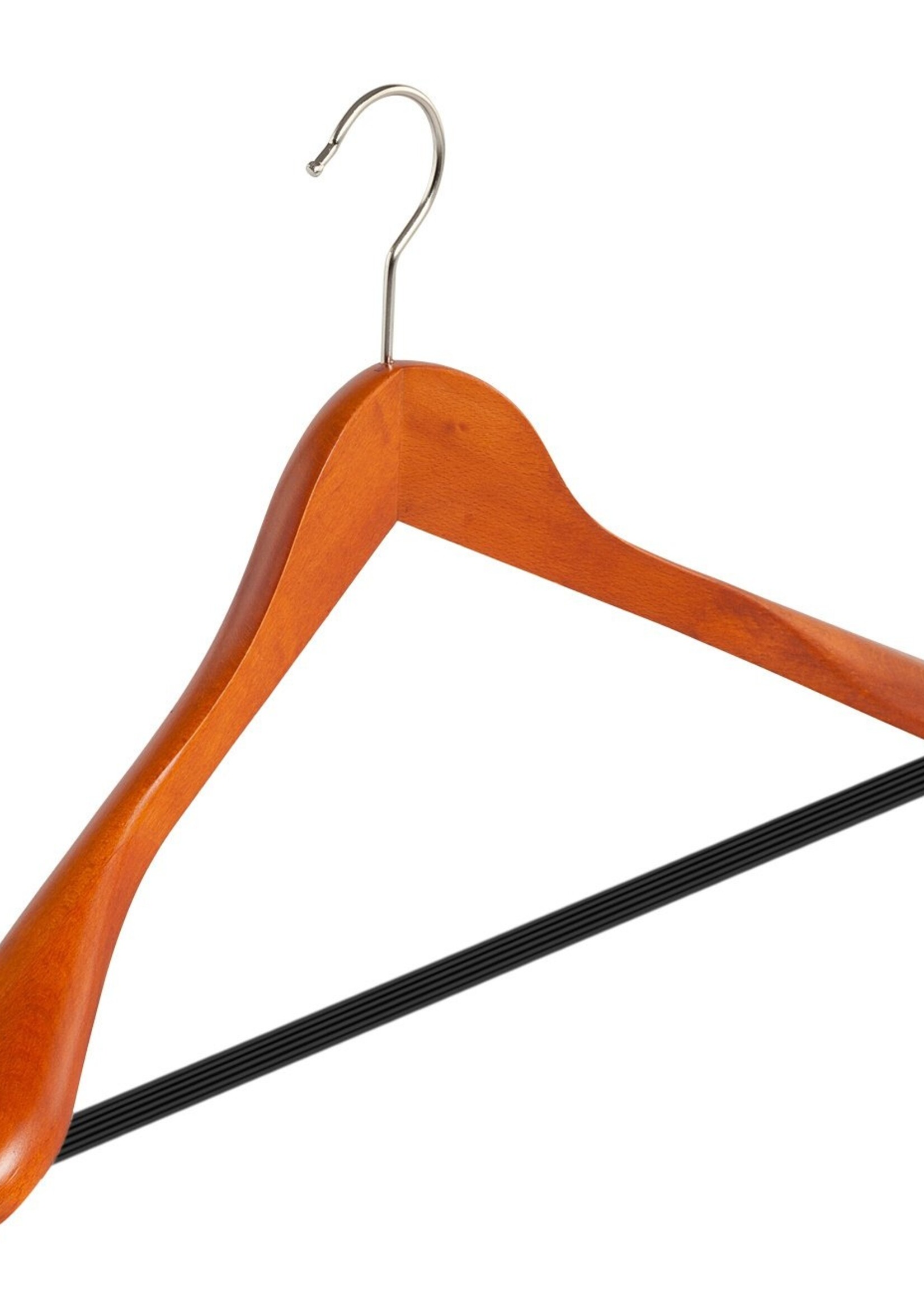 Cintre veste / costume (galbé) bois hêtre teinté cerisier avec épaules larges et barre antidérapant