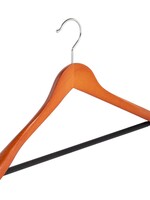 Cintre veste / costume (galbé) bois hêtre teinté cerisier avec épaules larges et barre antidérapant