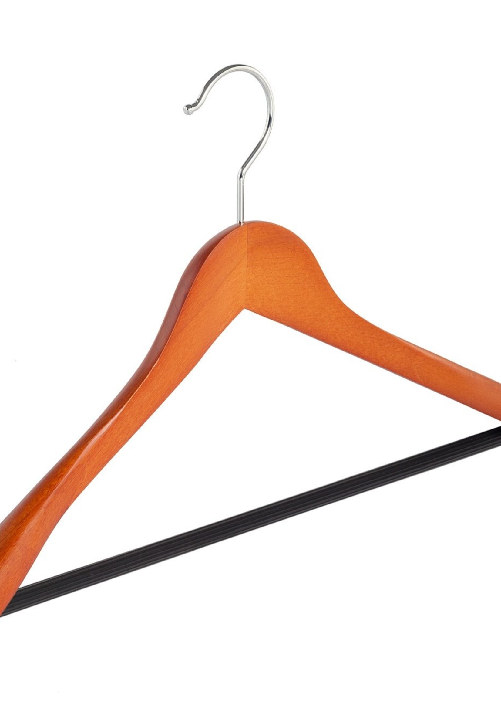 Cintre veste / costume (galbé) bois hêtre teinté cerisier avec épaules larges et barre antidérapant