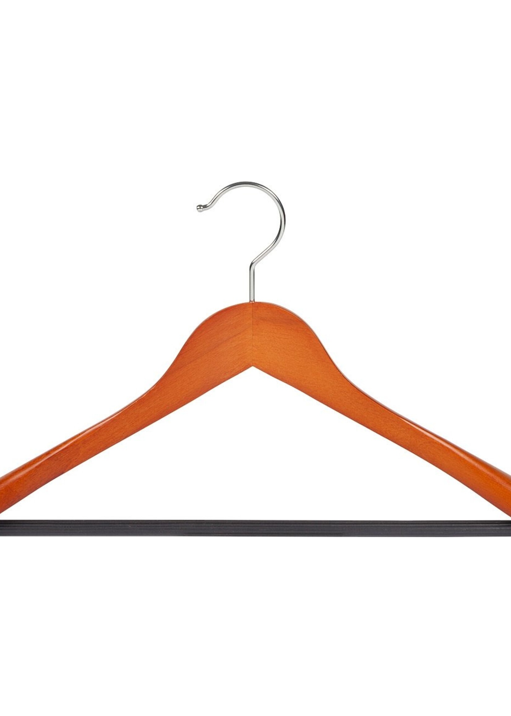 Cintre veste / costume (galbé) bois hêtre teinté cerisier avec épaules larges et barre antidérapant