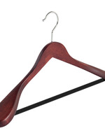 Cintre veste / costume (galbé) bois hêtre teinté acajou avec épaules larges et barre antidérapant