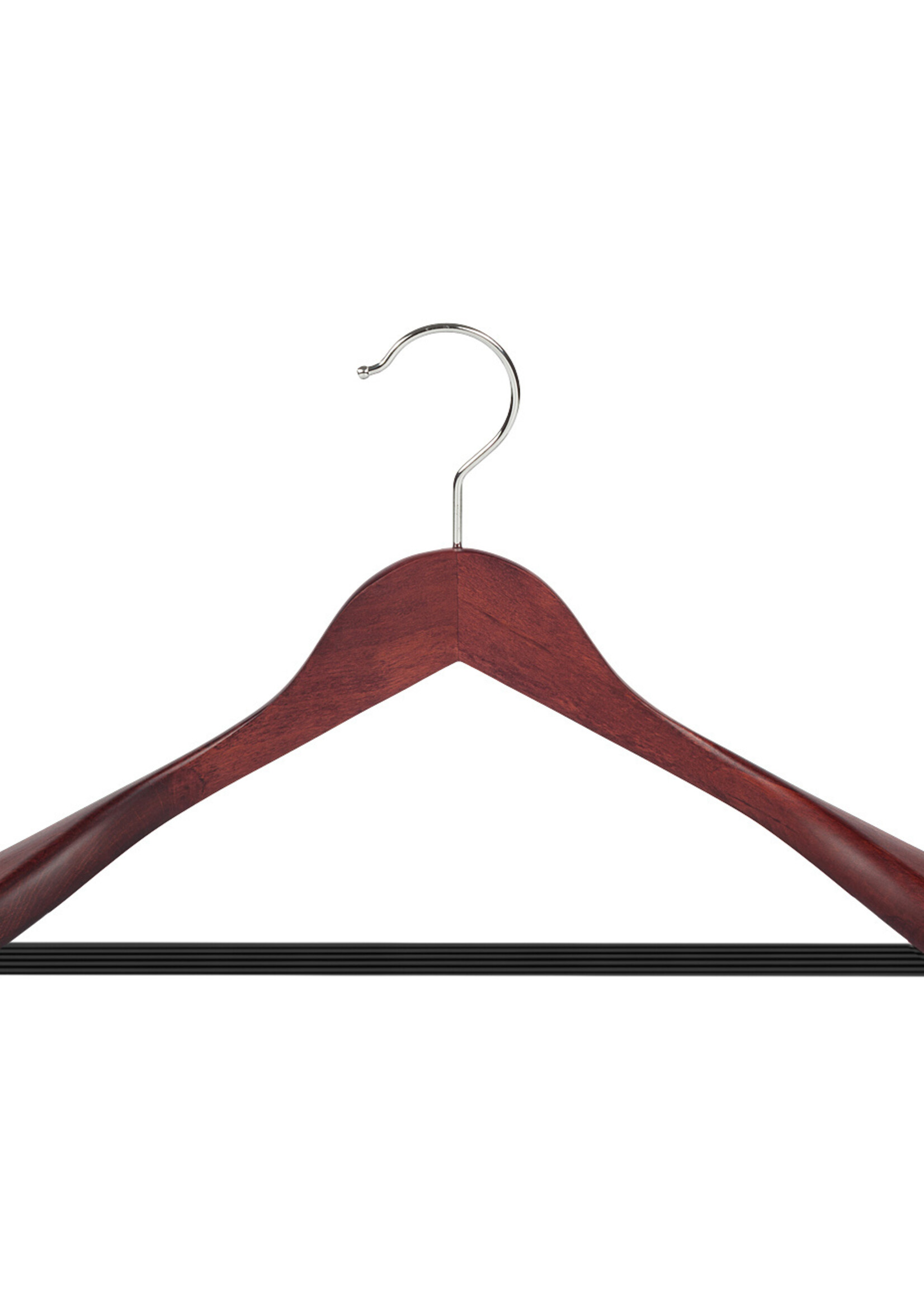 Cintre veste / costume (galbé) bois hêtre teinté acajou avec épaules larges et barre antidérapant