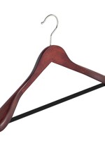 Cintre veste / costume (galbé) bois hêtre teinté acajou avec épaules larges et barre antidérapant