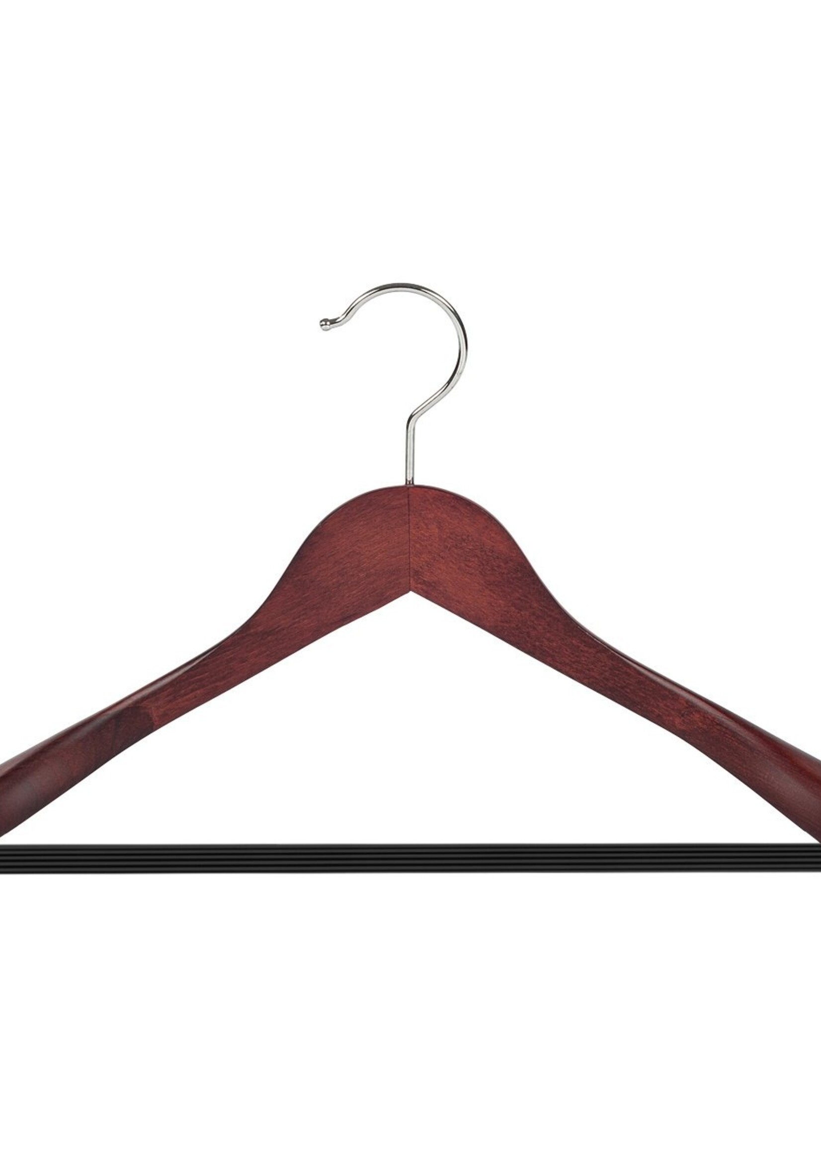 Cintre veste / costume (galbé) bois hêtre teinté acajou avec épaules larges et barre antidérapant