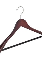 Cintre veste / costume (galbé) bois hêtre teinté acajou avec épaules larges et barre antidérapant