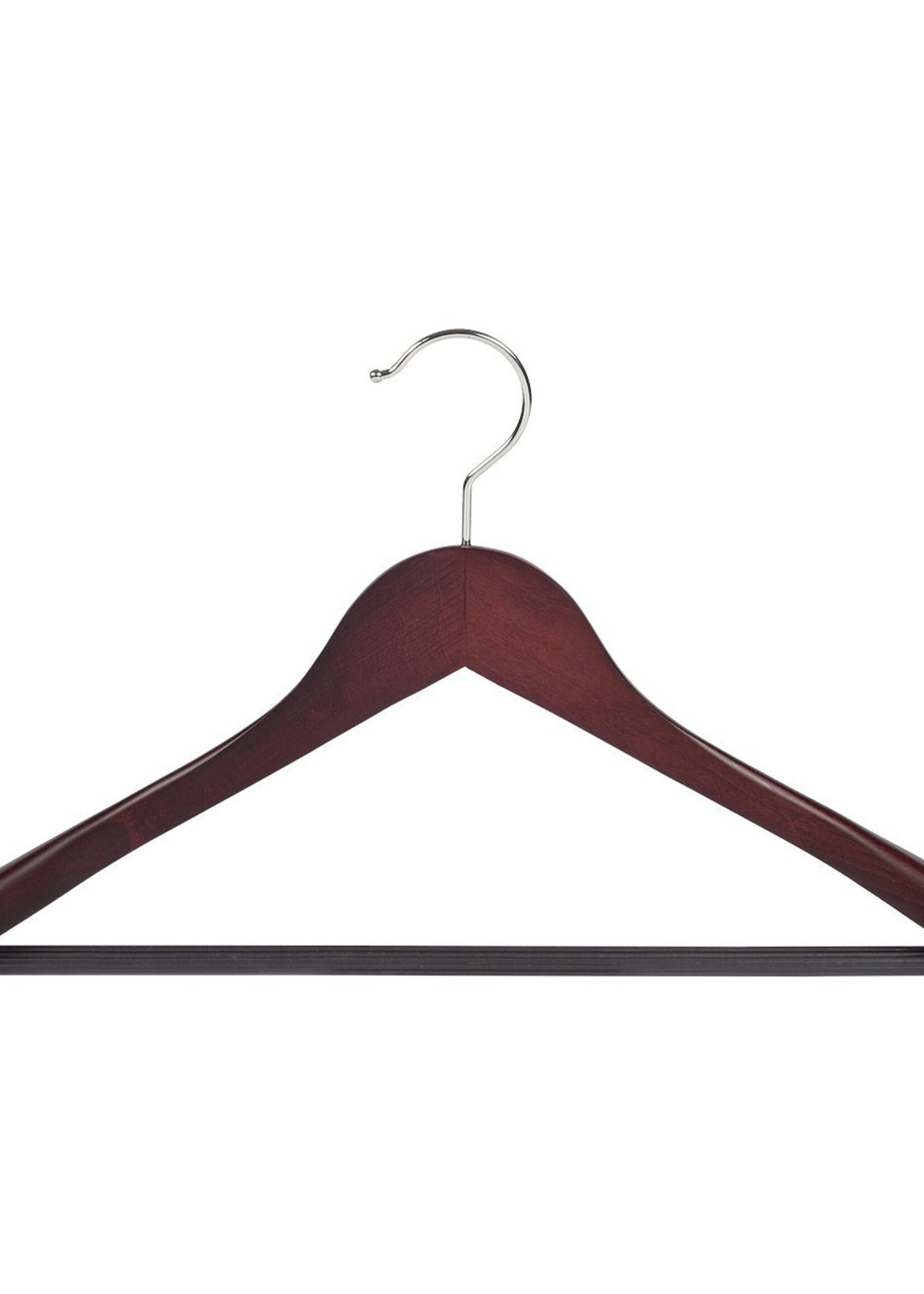 Cintre veste / costume (galbé) bois hêtre teinté acajou avec épaules larges et barre antidérapant