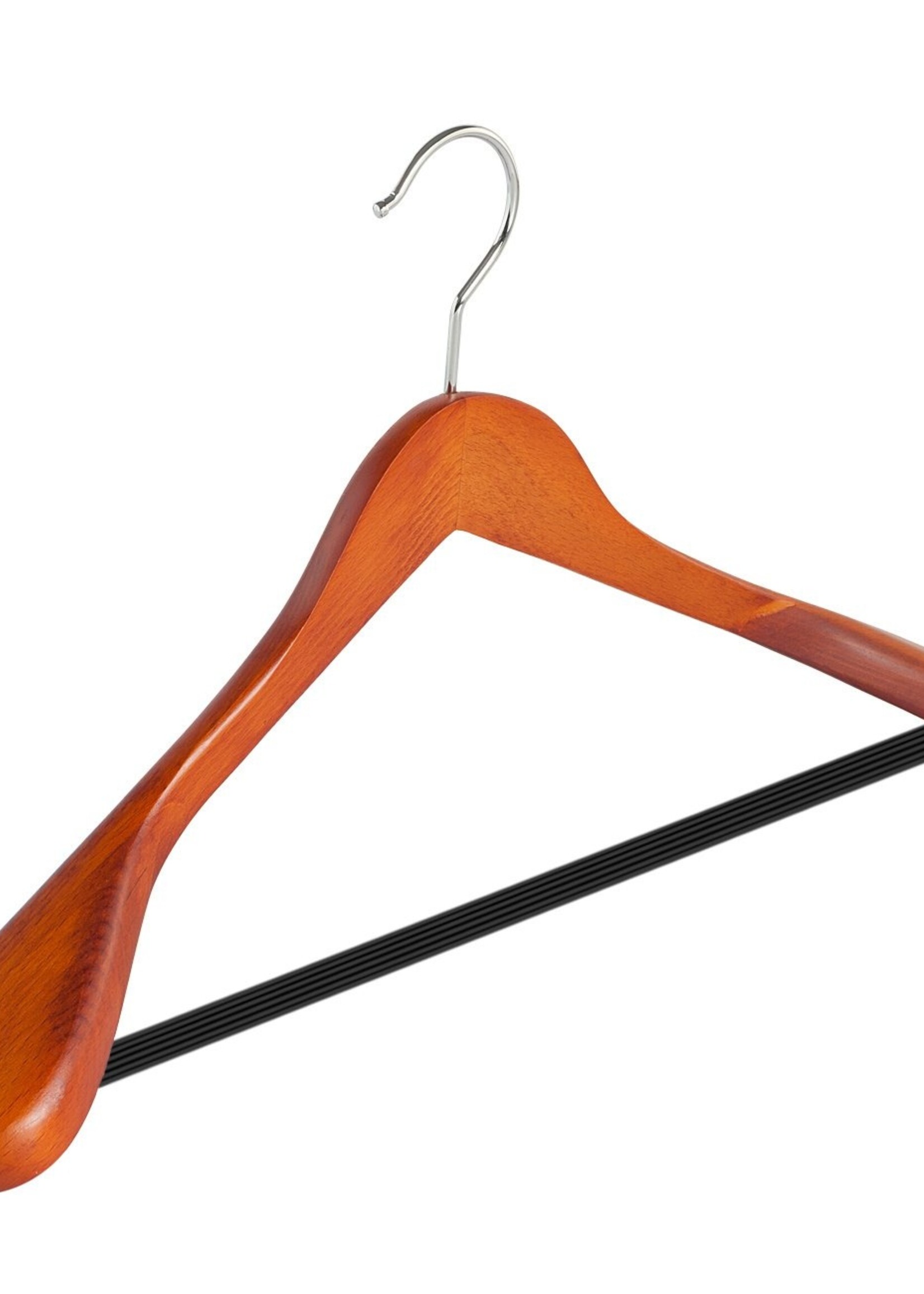 Cintre veste / costume (galbé) bois hêtre teinté cerisier avec épaules larges et barre antidérapant