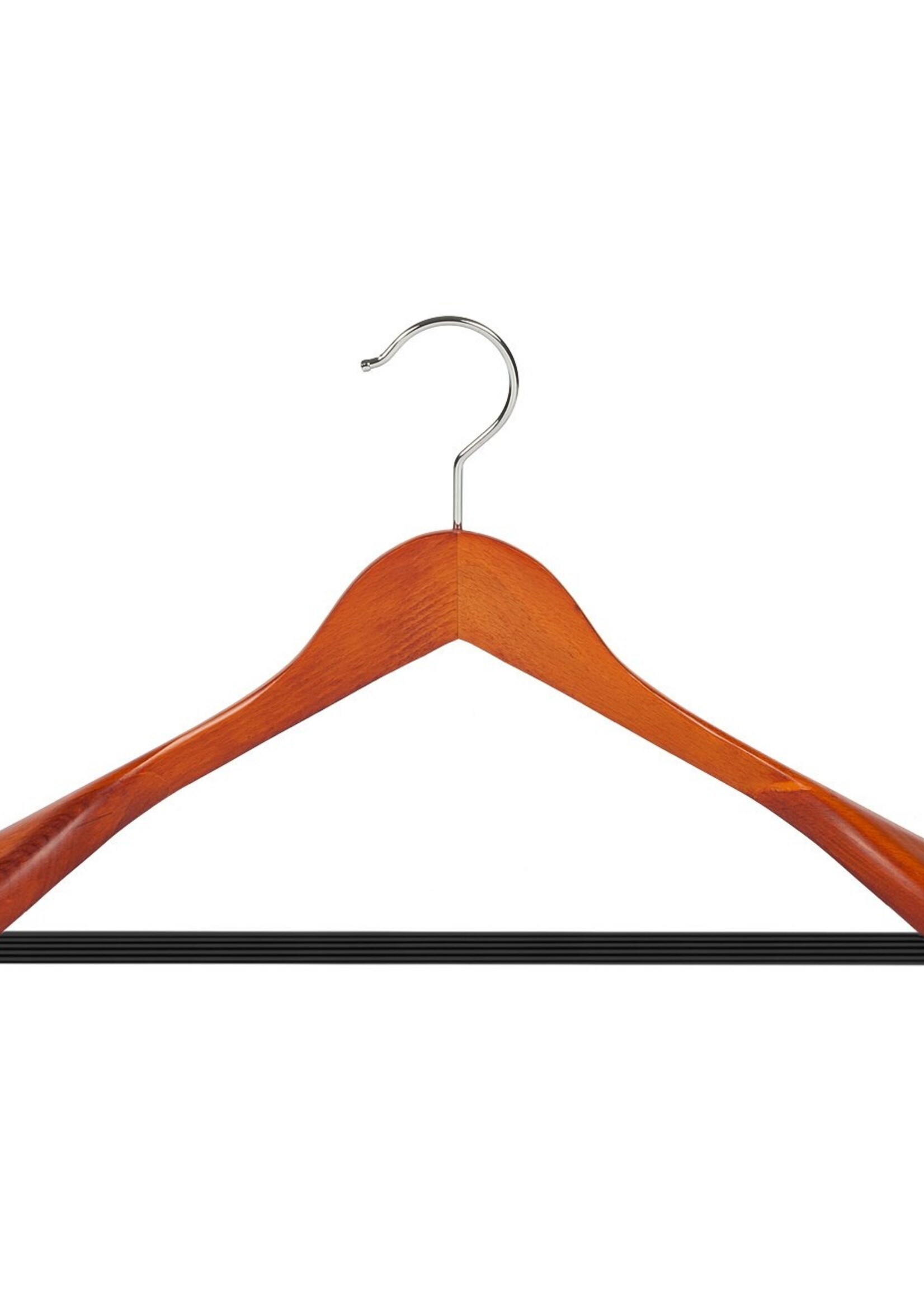 Cintre veste / costume (galbé) bois hêtre teinté cerisier avec épaules larges et barre antidérapant