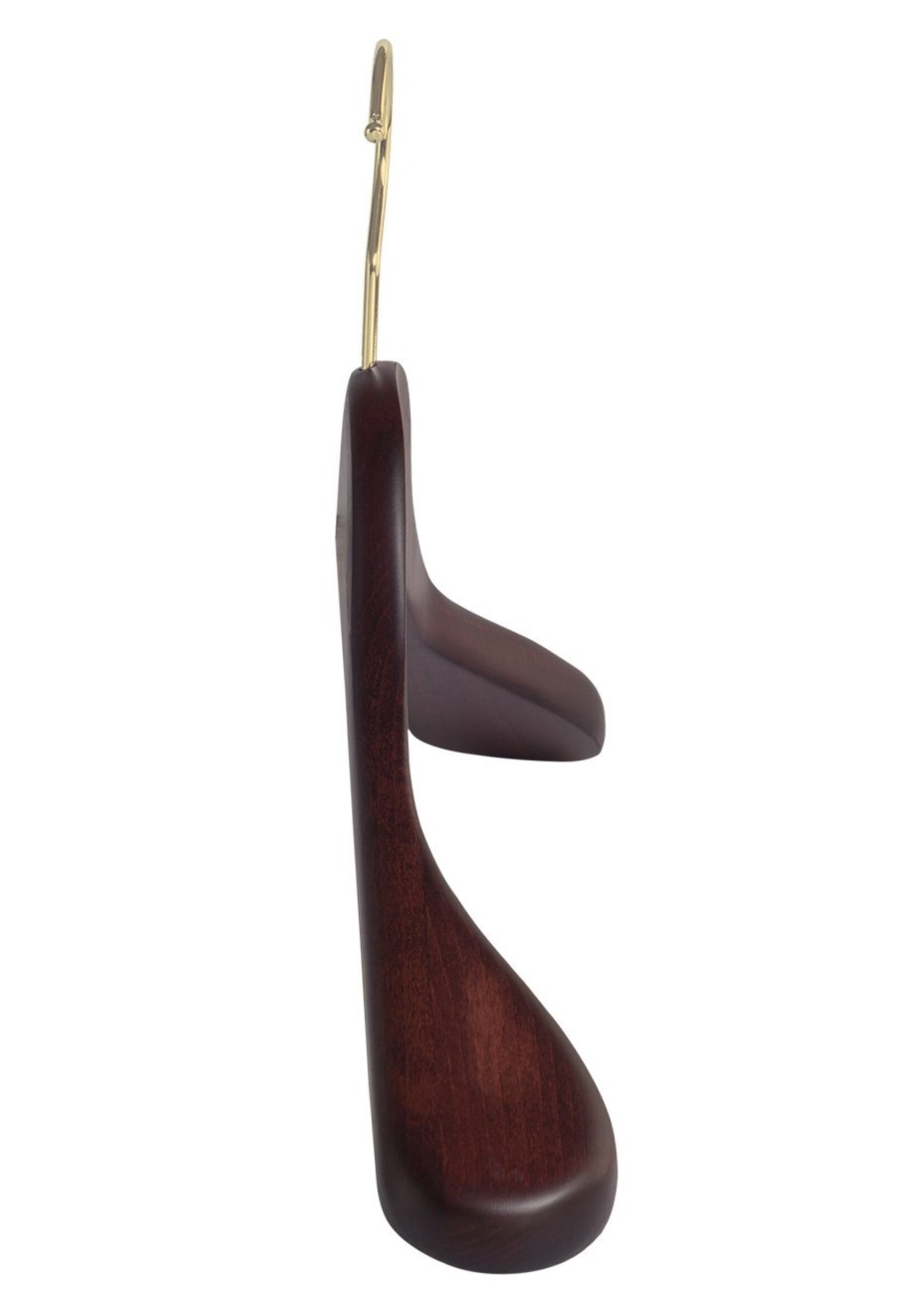 Cintre veste / costume (galbé) bois hêtre teinté acajou avec crochet doré et épaules larges