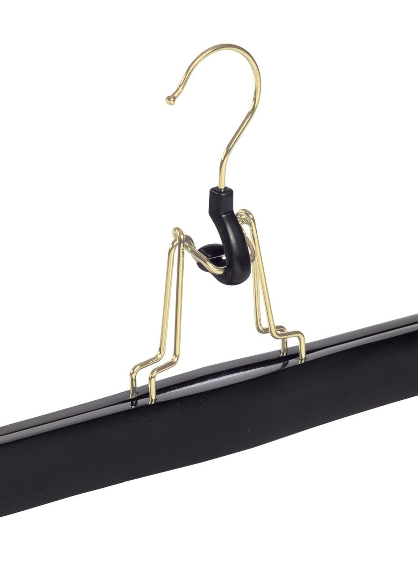 Clip pantalon bois hêtre laqué noir avec crochet doré et feutre intérieur