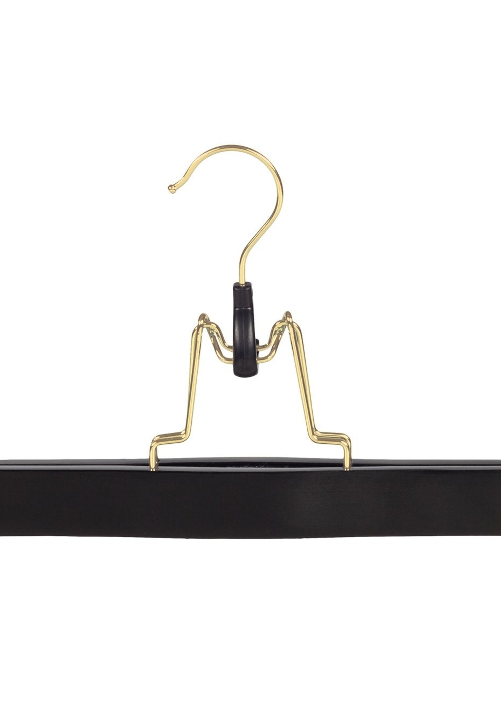 Clip pantalon bois hêtre laqué noir avec crochet doré et feutre intérieur