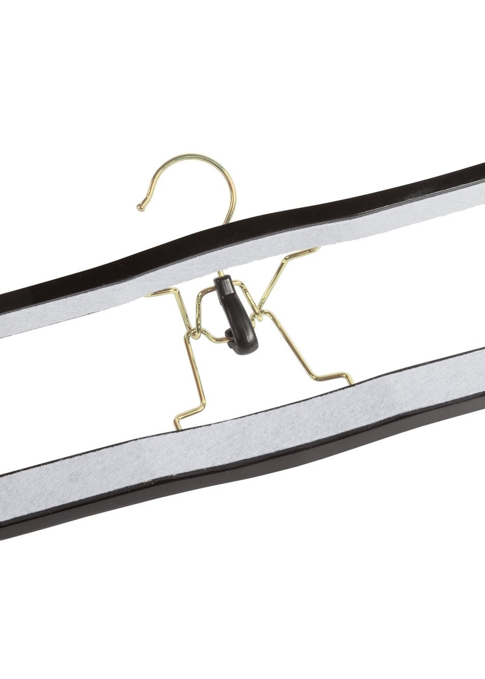 Clip pantalon bois hêtre laqué noir avec crochet doré et feutre intérieur