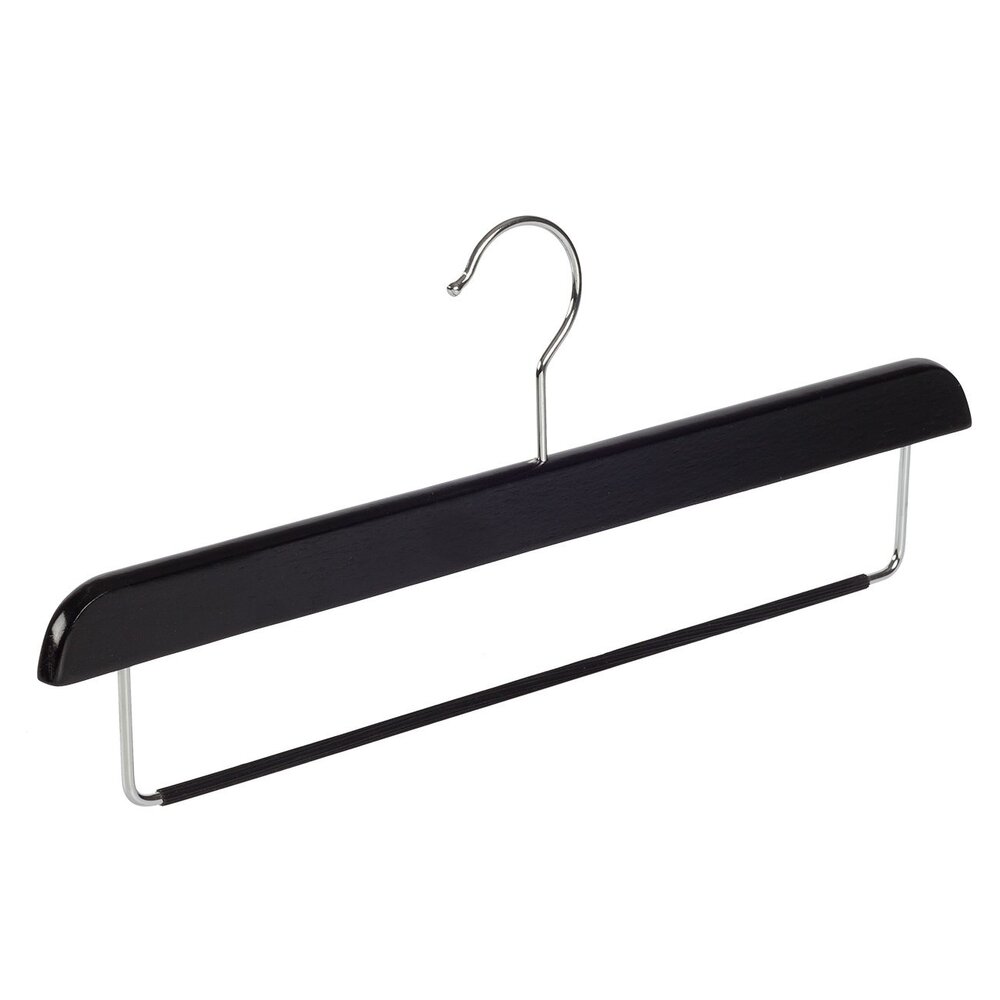 Cintre pantalon bois hêtre laqué noir avec barre antidérapant Cintre pantalon bois hêtre laqué noir avec barre antidérapant