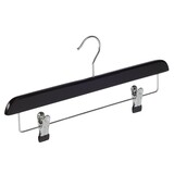 Cintre jupe / pantalon bois hêtre laqué noir avec pinces antidérapantes Cintre jupe / pantalon bois hêtre laqué noir avec pinces antidérapantes