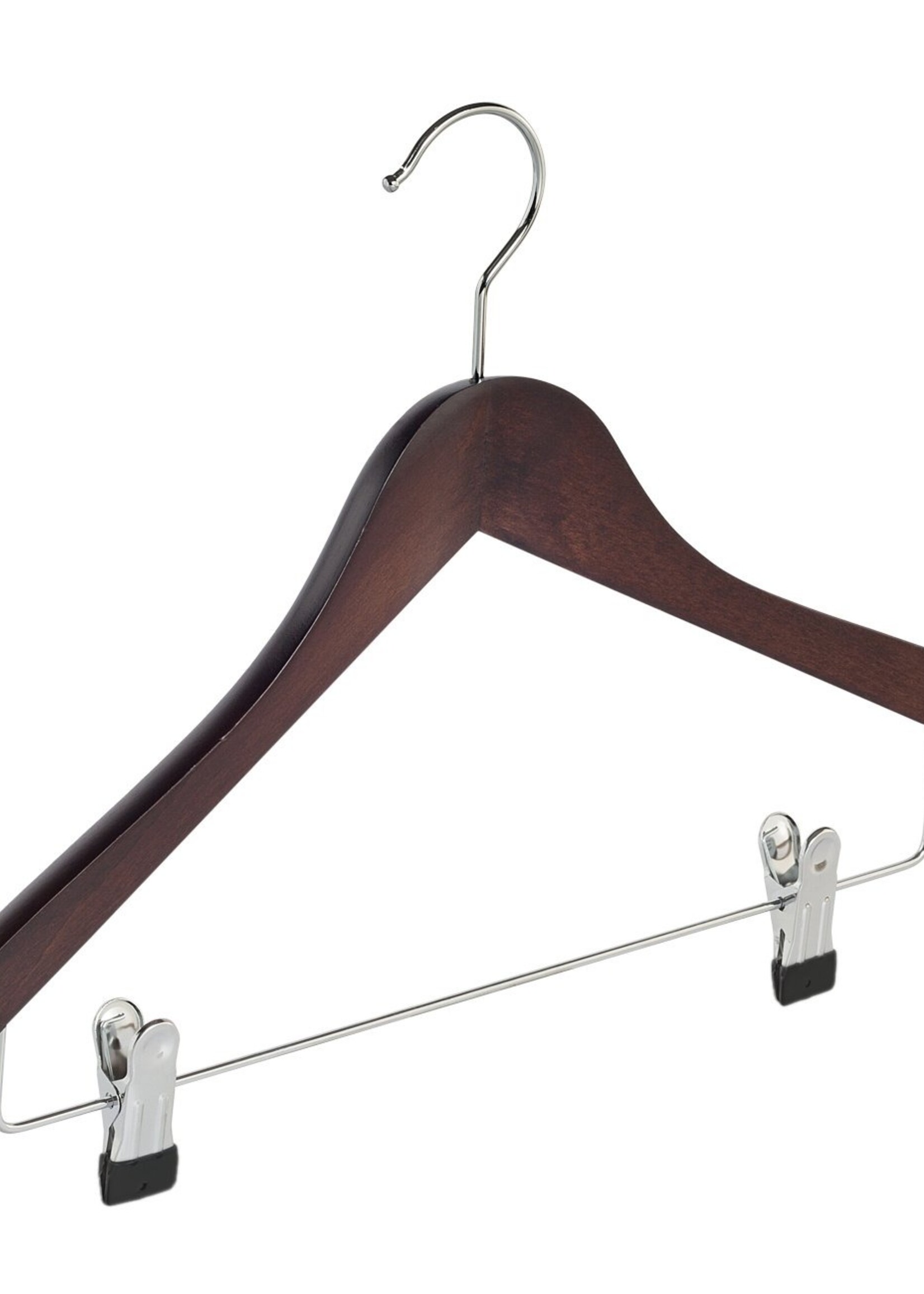 Cintre blouse / chemise (galbé) bois hêtre teinté wengé avec pinces antidérapantes