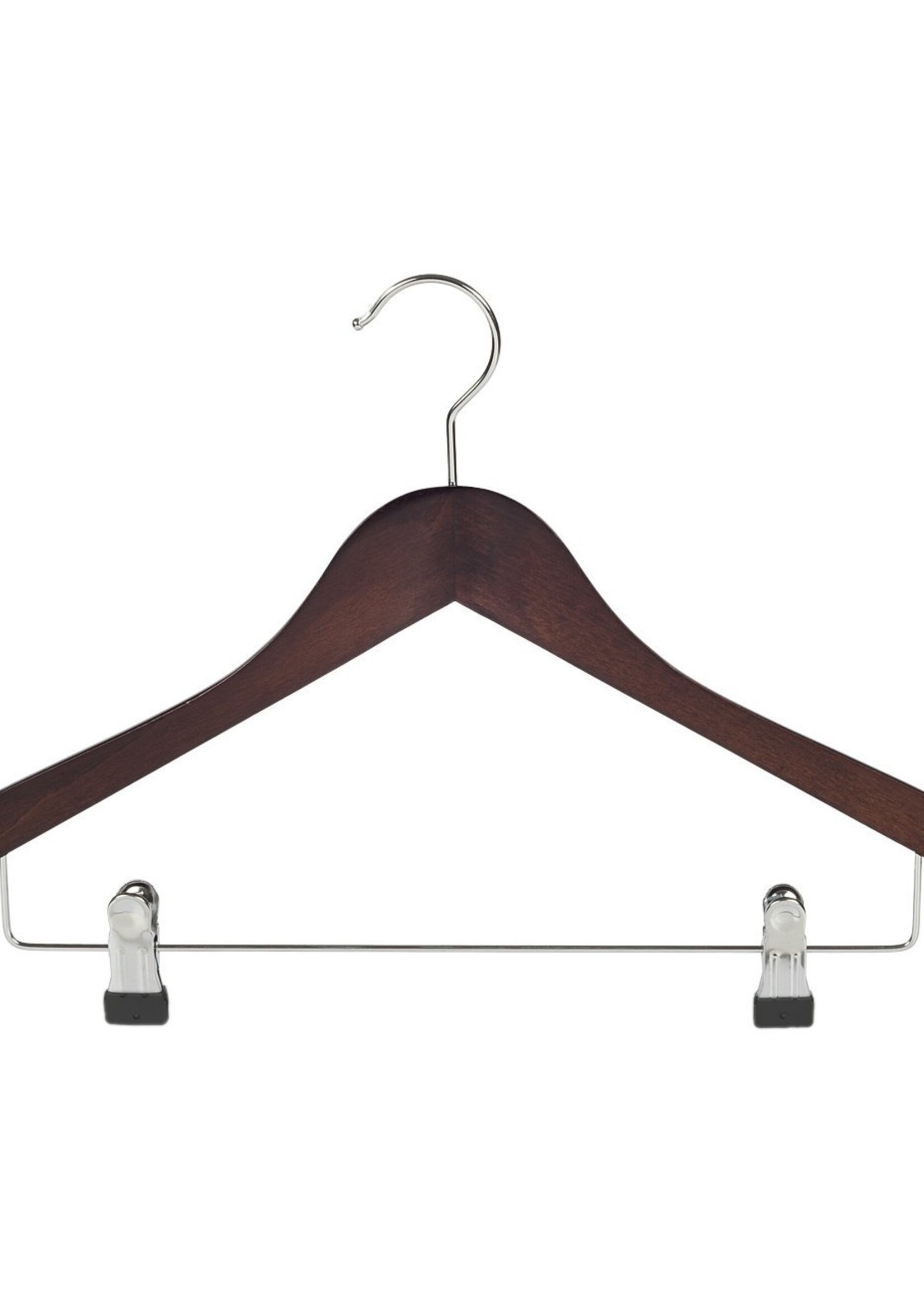 Cintre blouse / chemise (galbé) bois hêtre teinté wengé avec pinces antidérapantes